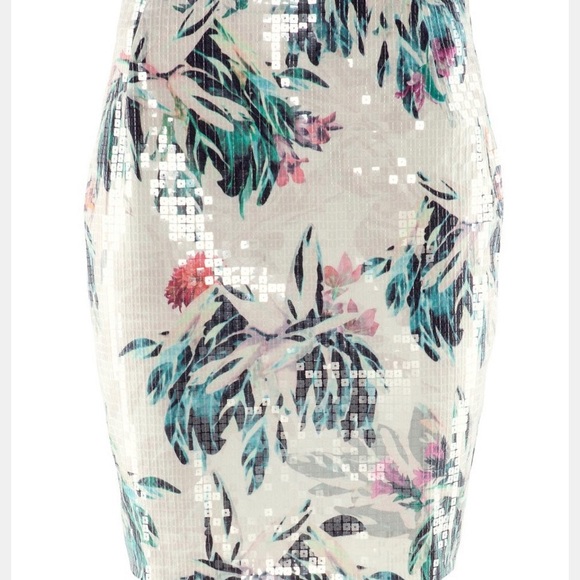 H&M sequined tropical floral mini skirt in pencil style - Picture 1 of 4